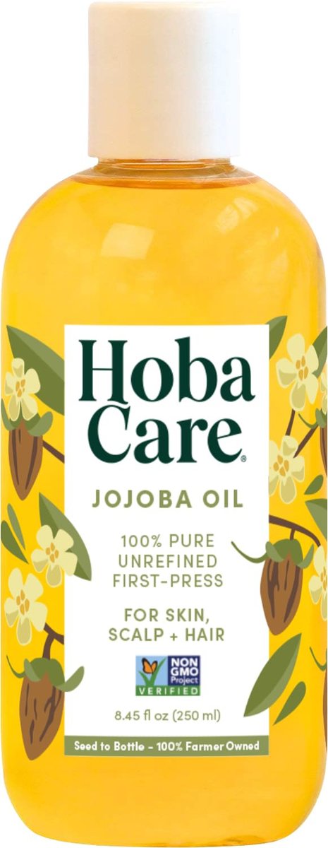 HobaCare 100% Pure Unrefined Jojoba Oil – Golden, 8.45 oz – Moisturizing Carrier Oil for Hair, Skin, Face, Body, Scalp, Nails, Beard – Vegan & Cruelty-Free - görsel 1