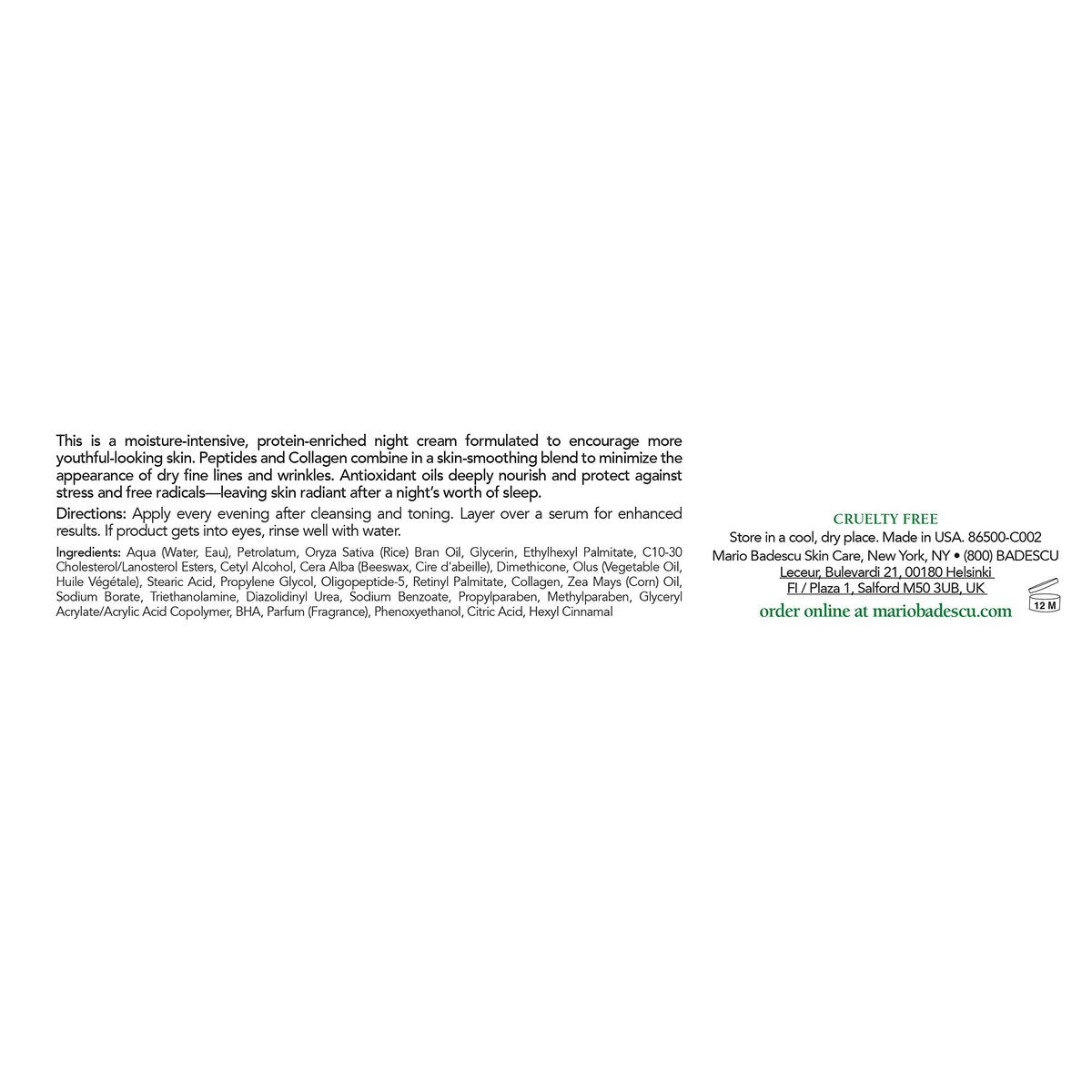 Mario Badescu Protein Night Cream for Dry and Sensitive Skin – Anti-Aging Face Cream with Peptides, Collagen & Vitamins A & E, Reduces Wrinkles, 1 oz Avelisse