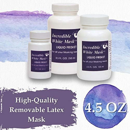 Grafix Incredible White Mask Liquid Frisket – 8.5 oz Removable Latex Mask for Watercolor, Acrylic, Alcohol Ink & More