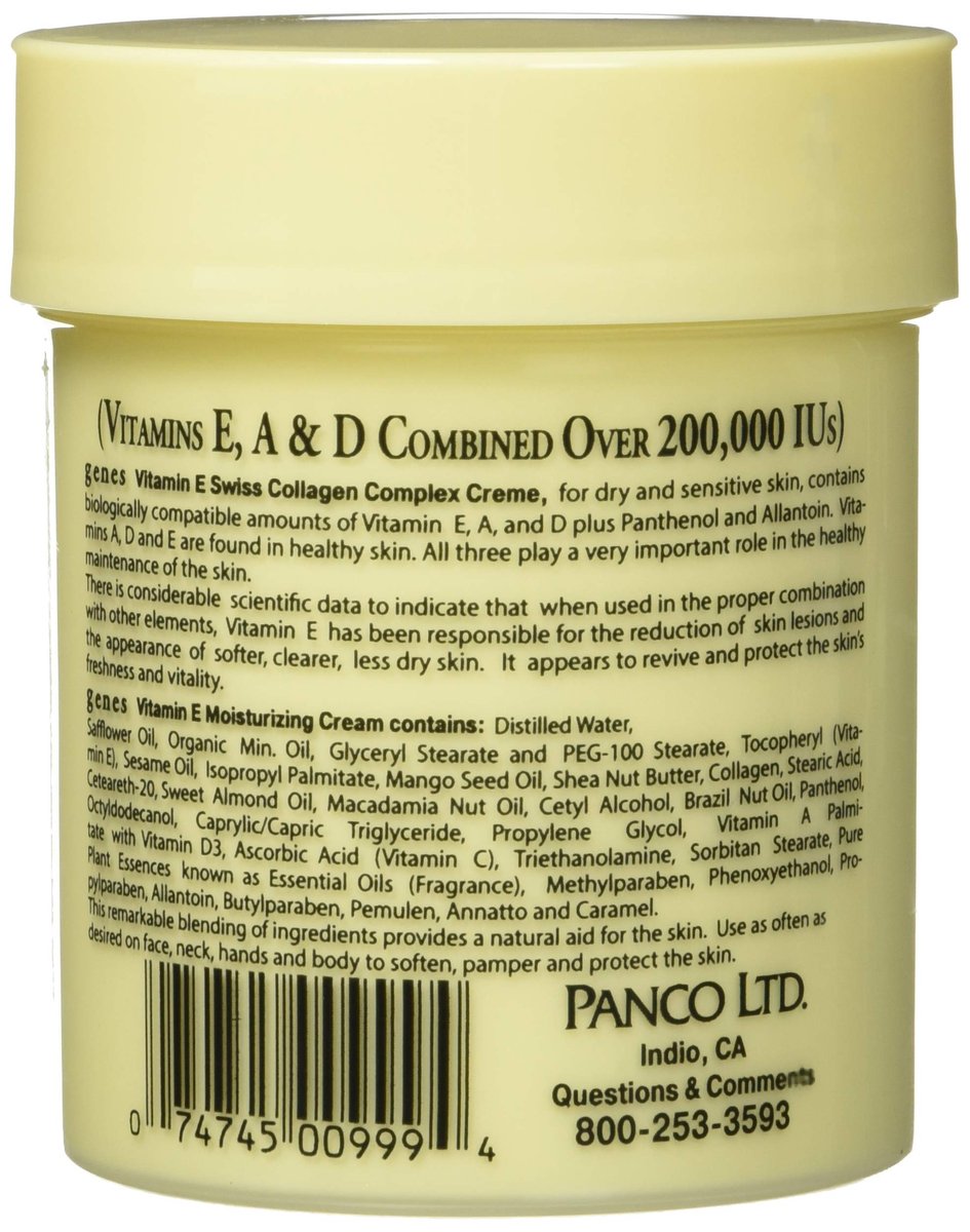 Genes Vitamin E Creme Swiss Collagen Complex Moisturizing Creme for Dry and Sensitive Skin 16 oz Avelisse