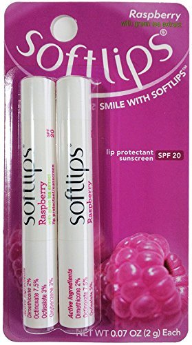 SoftLips Lip Protectant Sunscreen SPF 20 – Raspberry with Green Tea Extract (2-Pack)