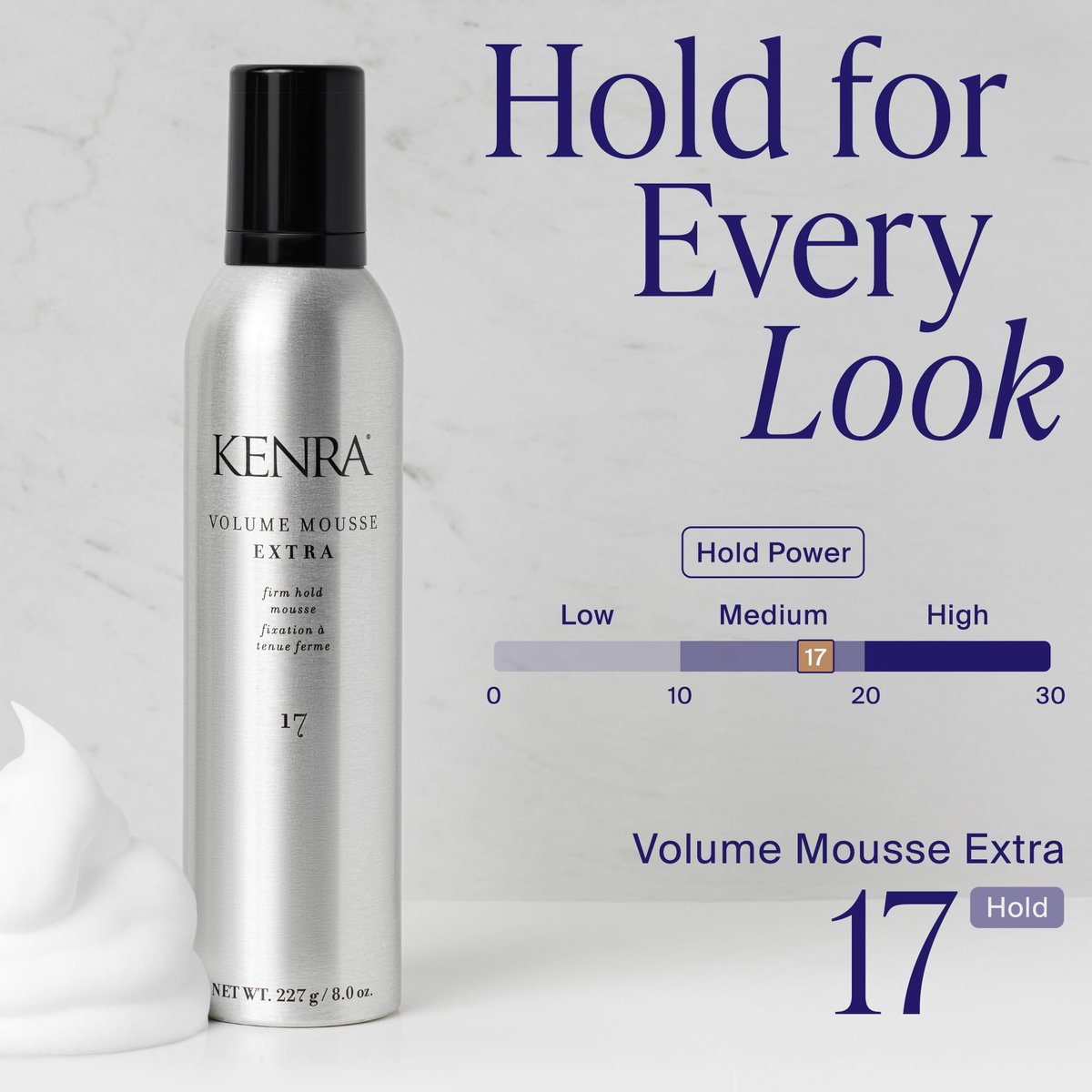 Kenra Volume Mousse Extra 17 – Firm Hold Mousse for All Hair Types, Lightweight, Non-Drying, Thermal Protection up to 450°F, 8 oz Avelisse