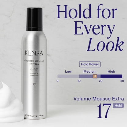 Kenra Volume Mousse Extra 17 – Firm Hold Mousse for All Hair Types, Lightweight, Non-Drying, Thermal Protection up to 450°F, 8 oz Avelisse