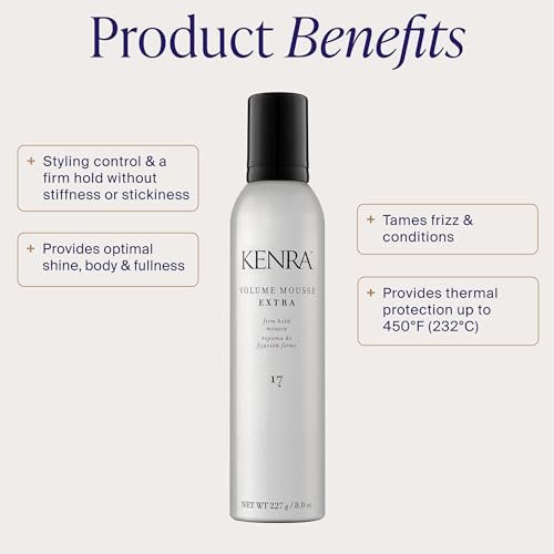 Kenra Volume Mousse Extra 17 – Firm Hold Mousse for All Hair Types, Lightweight, Non-Drying, Thermal Protection up to 450°F, 8 oz Avelisse
