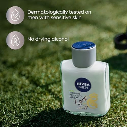 NIVEA MEN Real Madrid Limited Edition Sensitive Post Shave Balm, with VitaminPro Complex, Alcohol Free After Shave Balm for Men, 3.3 Fl Oz