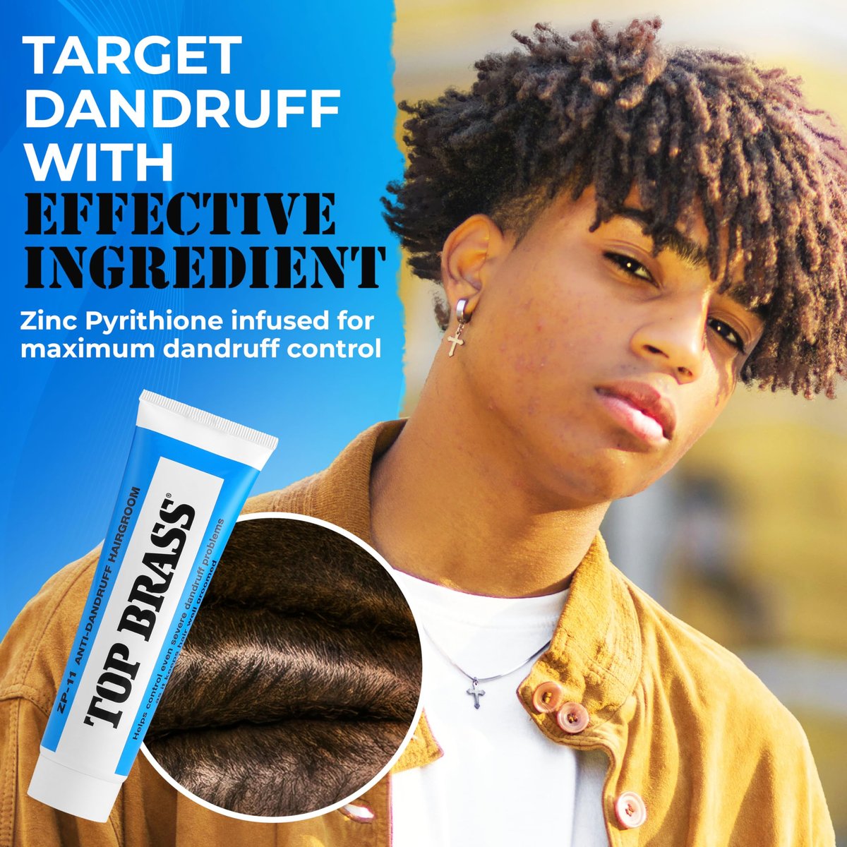 Top Brass Anti Dandruff Hair Cream for Men & Women - Styling Cream with Beeswax & Candelilla - Relieves Scalp Dryness, Flaking & Itching - Non-Greasy, Non-Medical Scent, 3 oz Avelisse