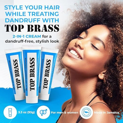 Top Brass Anti Dandruff Hair Cream for Men & Women - Styling Cream with Beeswax & Candelilla - Relieves Scalp Dryness, Flaking & Itching - Non-Greasy, Non-Medical Scent, 3 oz Avelisse
