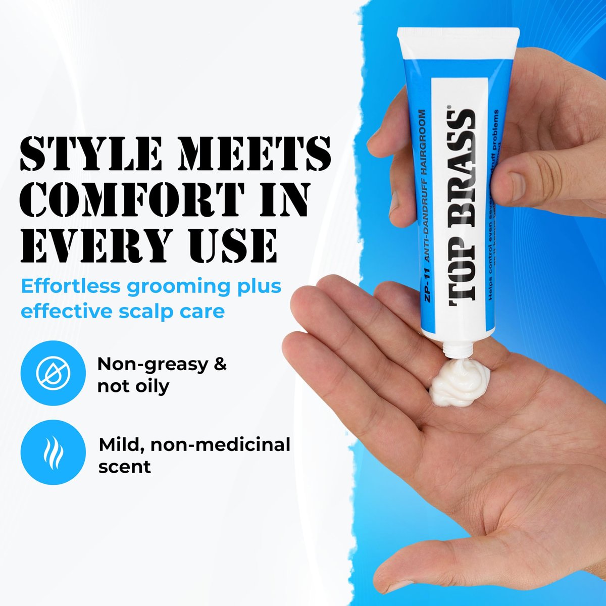 Top Brass Anti Dandruff Hair Cream for Men & Women - Styling Cream with Beeswax & Candelilla - Relieves Scalp Dryness, Flaking & Itching - Non-Greasy, Non-Medical Scent, 3 oz Avelisse