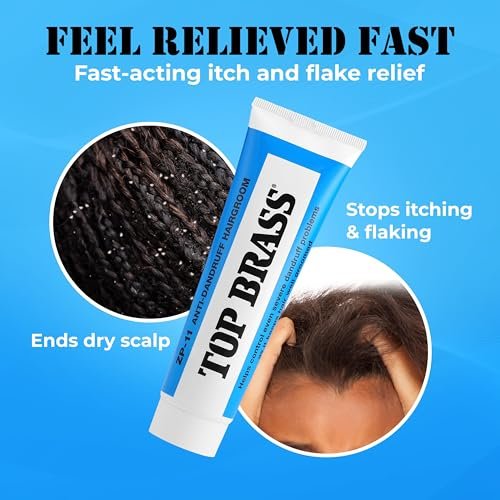 Top Brass Anti Dandruff Hair Cream for Men & Women - Styling Cream with Beeswax & Candelilla - Relieves Scalp Dryness, Flaking & Itching - Non-Greasy, Non-Medical Scent, 3 oz Avelisse