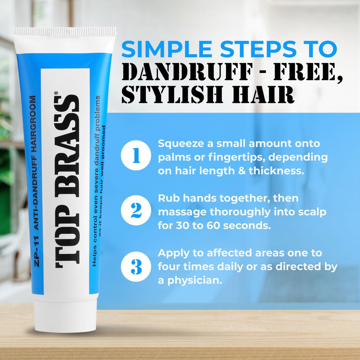 Top Brass Anti Dandruff Hair Cream for Men & Women - Styling Cream with Beeswax & Candelilla - Relieves Scalp Dryness, Flaking & Itching - Non-Greasy, Non-Medical Scent, 3 oz Avelisse