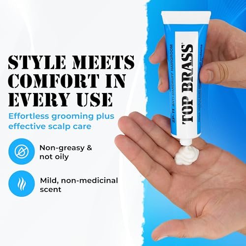 Top Brass Anti Dandruff Hair Cream for Men & Women - Styling Cream with Beeswax & Candelilla - Relieves Scalp Dryness, Flaking & Itching - Non-Greasy, Non-Medical Scent, 3 oz Avelisse