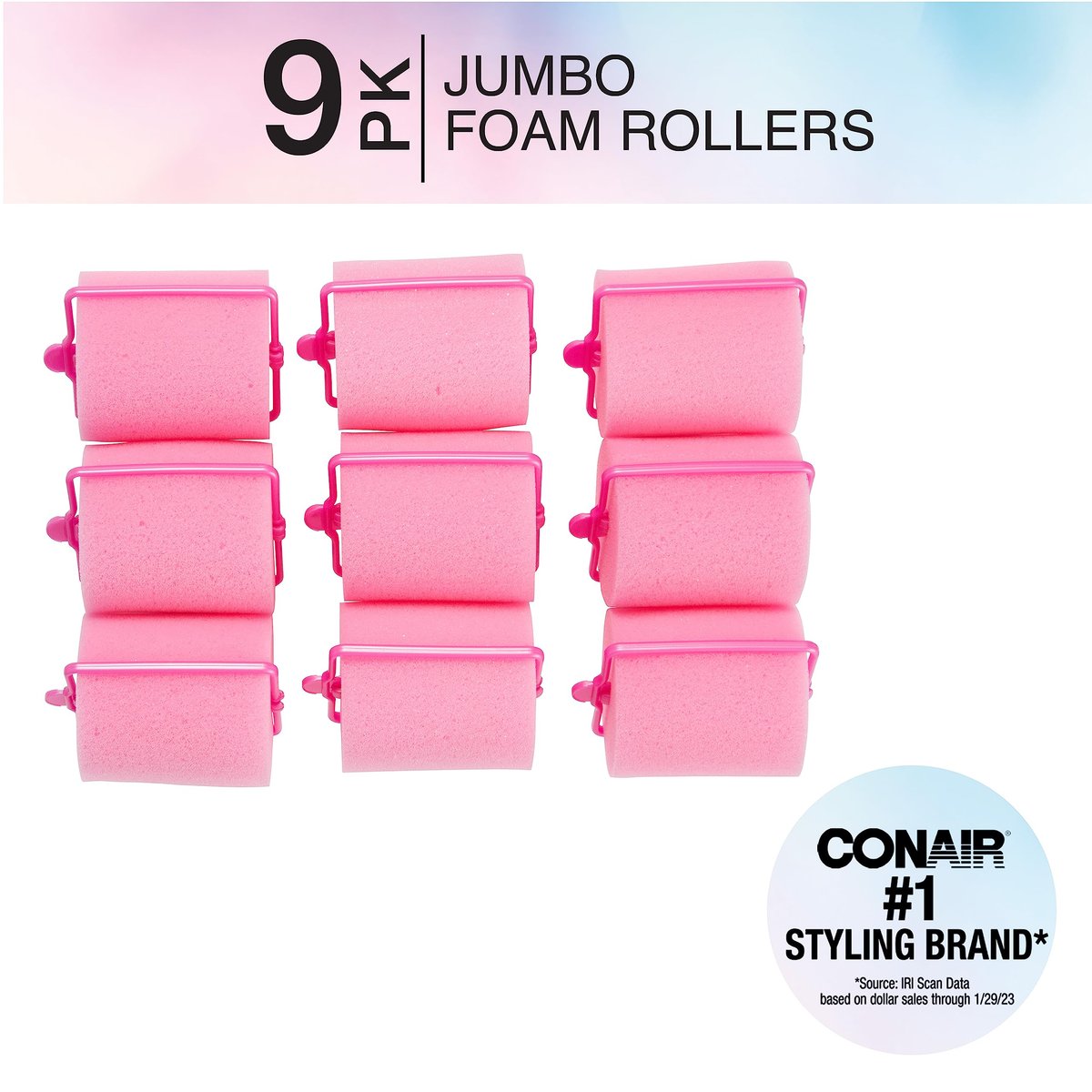 Conair Foam Hair Rollers for Big Volume, Lift and Curl - Large Pink, 9 Pack with Storage Bag - görsel 3