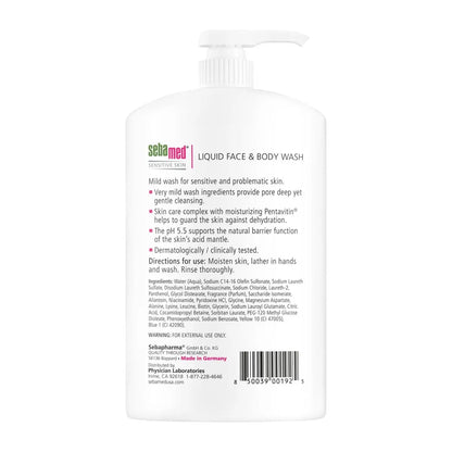 Sebamed Liquid Face & Body Wash 1000mL (1 Liter) - Paraben-Free Dermatologist Recommended Mild Gentle Cleanser for Sensitive Skin Avelisse