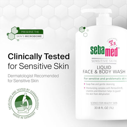 SEBAMED Liquid Face and Body Wash for Sensitive Skin - pH 5.5 Mild Gentle Hydrating Cleanser, Hypoallergenic, Dermatologist Recommended, 33.8 fl oz (1 Liter) Avelisse