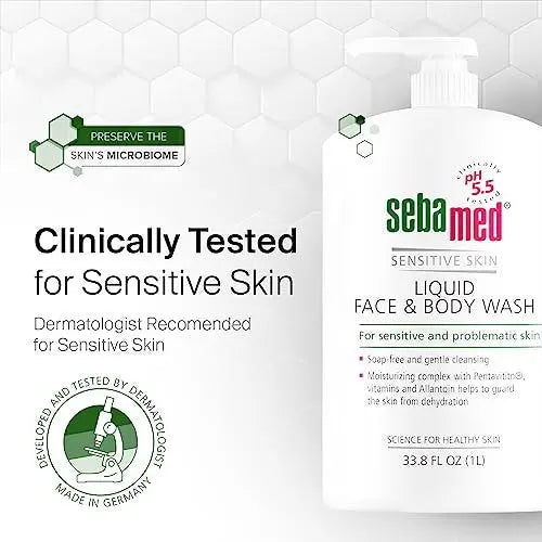 Sebamed Liquid Face & Body Wash 1000mL (1 Liter) - Paraben-Free Dermatologist Recommended Mild Gentle Cleanser for Sensitive Skin Avelisse