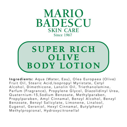 Mario Badescu Super Rich Olive Body Lotion for Dry Skin, Non-Greasy & Creamy Moisturizer with Olive Oil, 6 Fl Oz