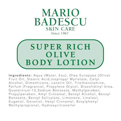 Mario Badescu Super Rich Olive Body Lotion for Dry Skin, Non-Greasy & Creamy Moisturizer with Olive Oil, 6 Fl Oz
