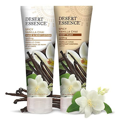 Desert Essence Spicy Vanilla Chai Hand & Body Lotion, Uplifting, Smooth & Soften Skin, No Greasy Residue, Aloe Vera, Shea Butter, Vitamin E, 8 Fl Oz