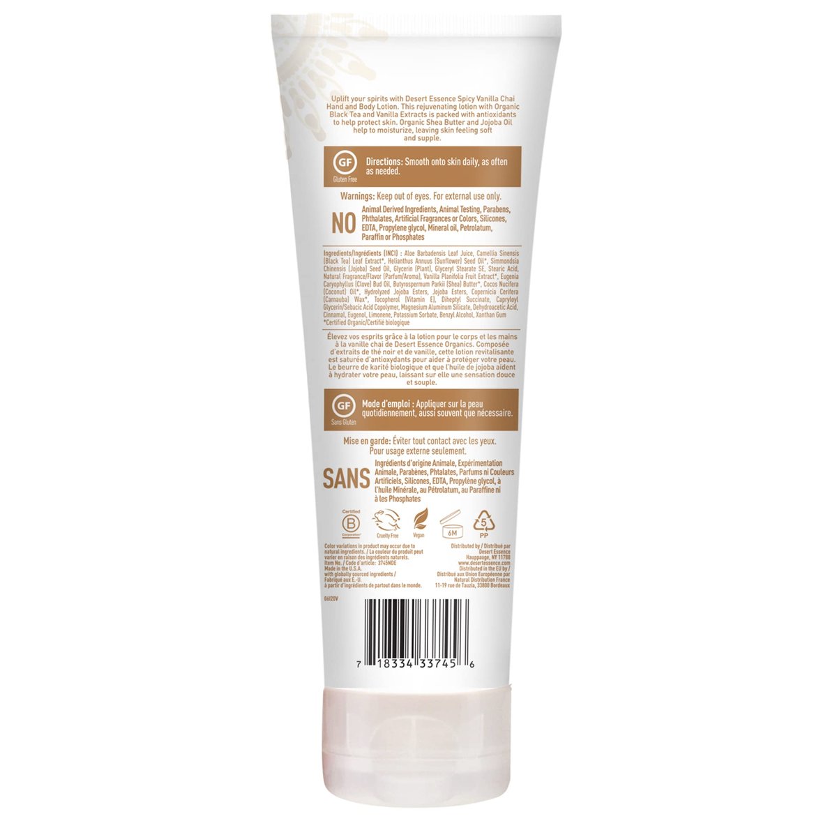 Desert Essence Spicy Vanilla Chai Hand & Body Lotion, Uplifting, Smooth & Soften Skin, No Greasy Residue, Aloe Vera, Shea Butter, Vitamin E, 8 Fl Oz - görsel 6