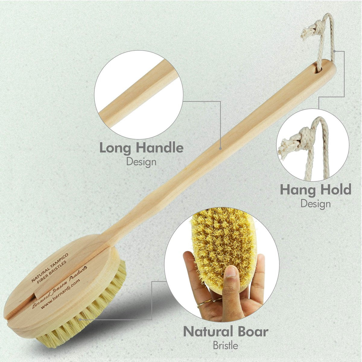 Bernard Jensen Natural Bristle Body Brush for Dry Brushing, Exfoliation & Skin Care - görsel 11