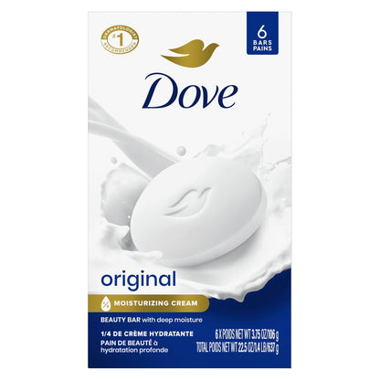 Dove Beauty Bar Soap Original, 6 Bars for Soft, Smooth Skin, with 1/4 Moisturizing Cream, 3.75 oz Each
