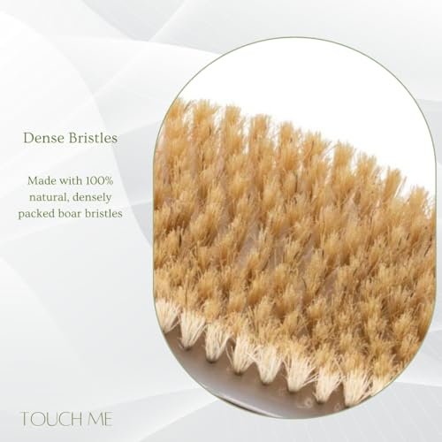 100% Natural Boar Bristle Body Brush with Contoured Wooden Handle – Dry Brushing & Shower Brush by TOUCH ME - görsel 6