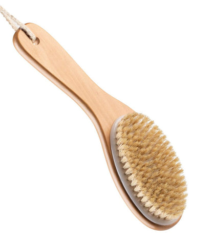 100% Natural Boar Bristle Body Brush with Contoured Wooden Handle – Dry Brushing & Shower Brush by TOUCH ME
