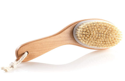 100% Natural Boar Bristle Body Brush with Contoured Wooden Handle – Dry Brushing & Shower Brush by TOUCH ME