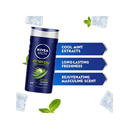 NIVEA MEN Energy Shower Gel, 250ml (8.45 Fl Oz) - Invigorating Body Wash