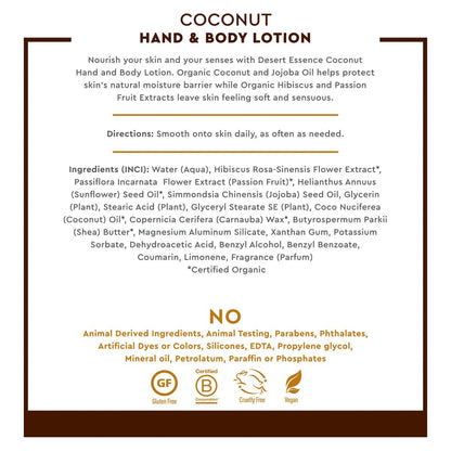 Desert Essence Organic Coconut Hand and Body Lotion - 8 fl oz | Moisturizing & Nourishing