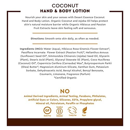 Desert Essence Organic Coconut Hand and Body Lotion - 8 fl oz | Moisturizing & Nourishing - görsel 9