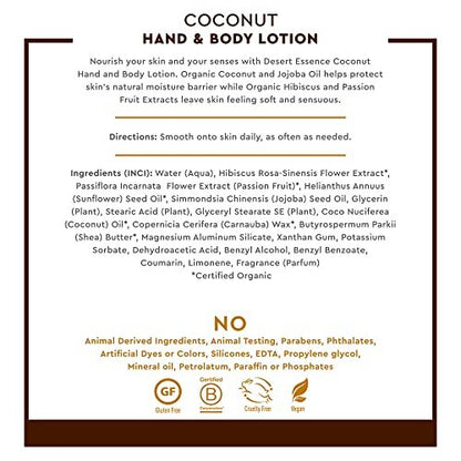 Desert Essence Organic Coconut Hand and Body Lotion - 8 fl oz | Moisturizing & Nourishing