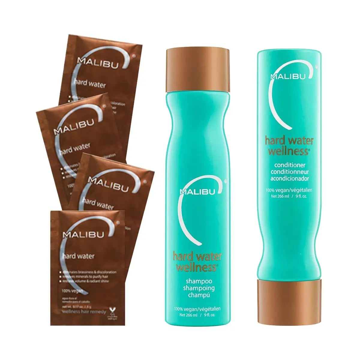 Malibu C Hard Water Wellness Remedy - Hard Water Shampoo, Conditioner & Hair Mask Packets for Removing Deposits and Impurities - Hydrating Hair Care Set (6 Ct) Avelisse