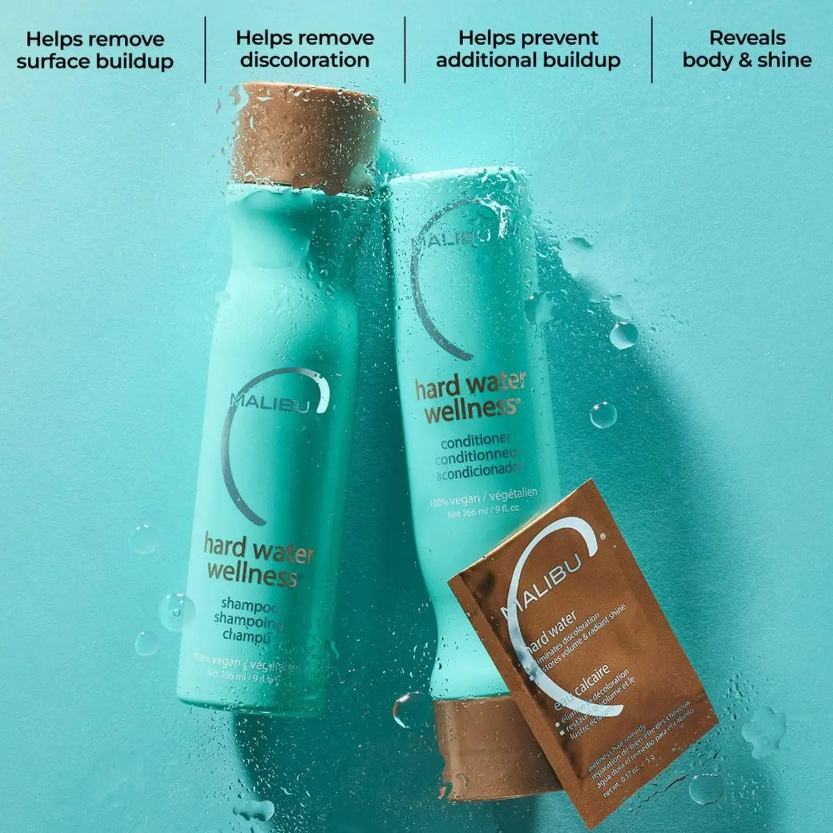Malibu C Hard Water Wellness Remedy - Hard Water Shampoo, Conditioner & Hair Mask Packets for Removing Deposits and Impurities - Hydrating Hair Care Set (6 Ct) Avelisse