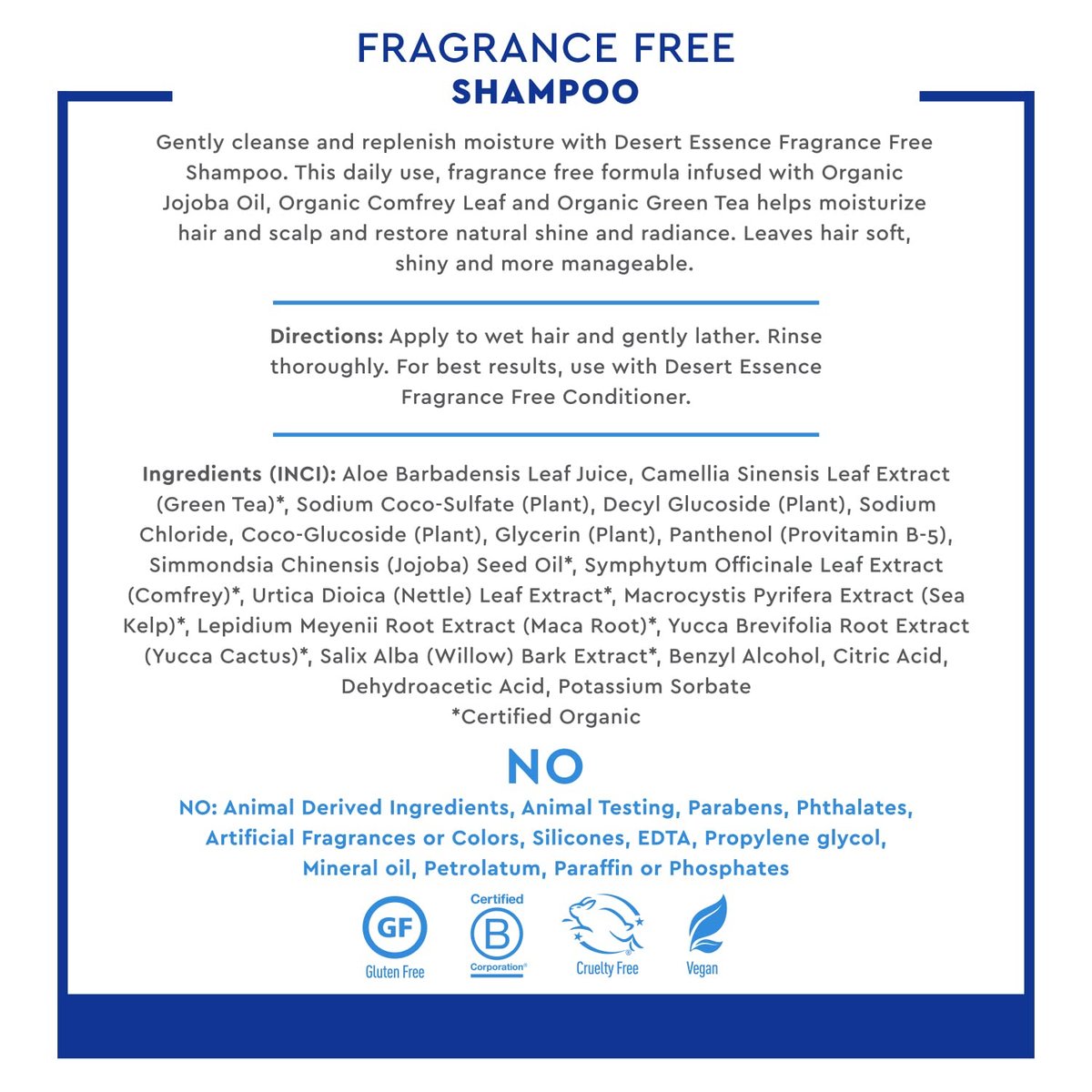 Desert Essence Fragrance Free Shampoo – Unscented Gentle Cleanser with Jojoba Oil, Green Tea & Comfrey – 8 fl oz – For Sensitive Scalps - görsel 5