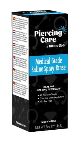 Tattoo Goo Saline-Spray Rinse for Piercings – 2 oz Aftercare Spray with 99.9% Sodium Chloride
