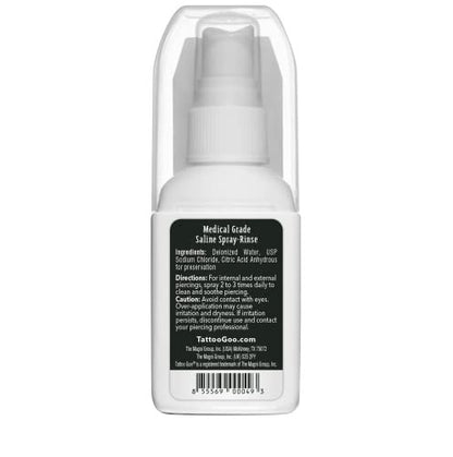 Tattoo Goo Saline-Spray Rinse for Piercings – 2 oz Aftercare Spray with 99.9% Sodium Chloride