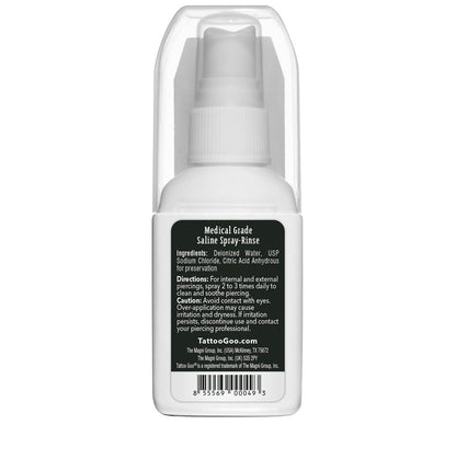 Tattoo Goo Saline-Spray Rinse for Piercings – 2 oz Aftercare Spray with 99.9% Sodium Chloride