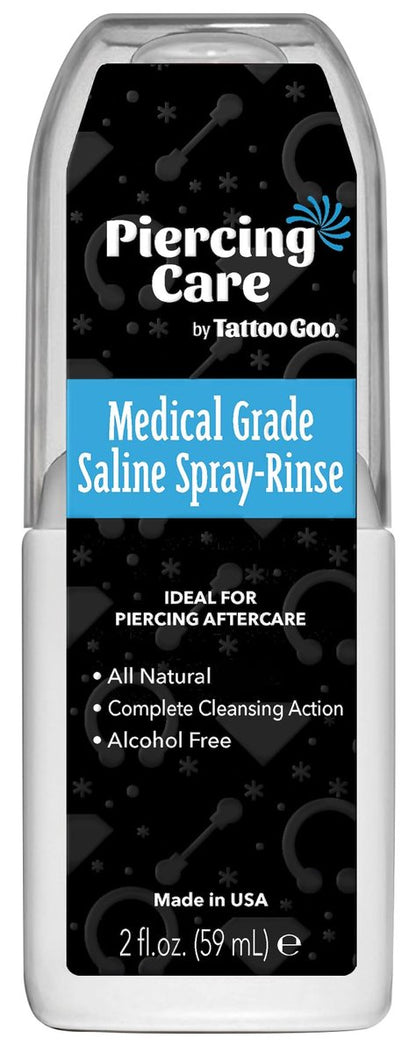 Tattoo Goo Saline-Spray Rinse for Piercings – 2 oz Aftercare Spray with 99.9% Sodium Chloride