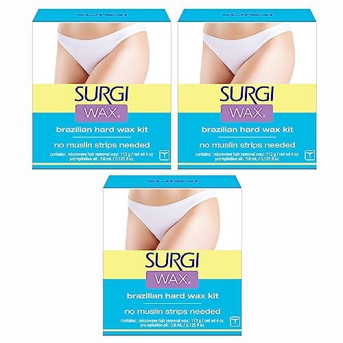 Surgiwax Brazilian Hard Wax Waxing Kit for Private Parts, 4 Ounce Boxes (Pack of 3) Avelisse