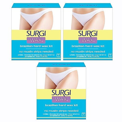Surgiwax Brazilian Hard Wax Waxing Kit for Private Parts, 4 Ounce Boxes (Pack of 3) Avelisse