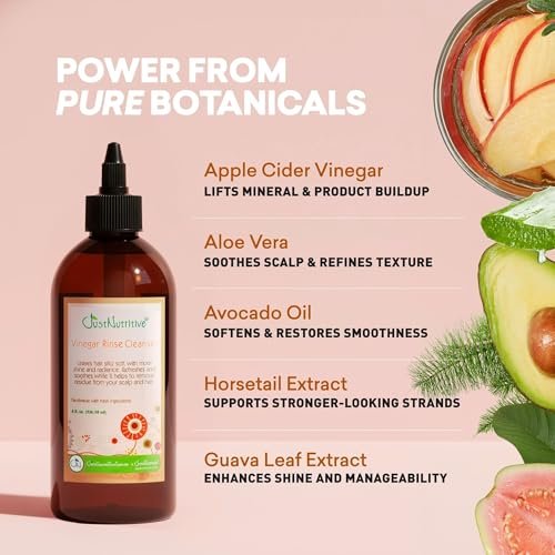 Just Nutritive Apple Cider Vinegar Rinse Cleanser for Gray Hair - Clarifying Shampoo Removes Hard Water Buildup, Brassiness & Yellowing, Sulfate-Free, 8 oz Avelisse