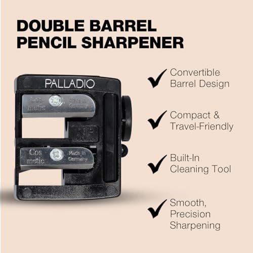 Palladio Double Barrel 3 in 1 Cosmetic Pencil Sharpener with Cover, Stainless Steel Blade, Size Adjuster - Essential for Lip Liner, Eyeliner, Brow Pencils - görsel 5