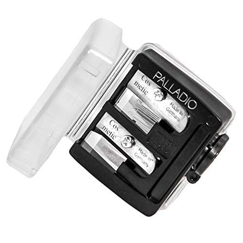 Palladio Double Barrel 3 in 1 Cosmetic Pencil Sharpener with Cover, Stainless Steel Blade, Size Adjuster - Essential for Lip Liner, Eyeliner, Brow Pencils - görsel 1
