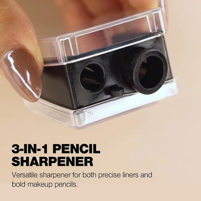 Palladio Double Barrel 3 in 1 Cosmetic Pencil Sharpener with Cover, Stainless Steel Blade, Size Adjuster - Essential for Lip Liner, Eyeliner, Brow Pencils