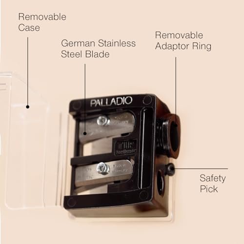 Palladio Double Barrel 3 in 1 Cosmetic Pencil Sharpener with Cover, Stainless Steel Blade, Size Adjuster - Essential for Lip Liner, Eyeliner, Brow Pencils - görsel 7