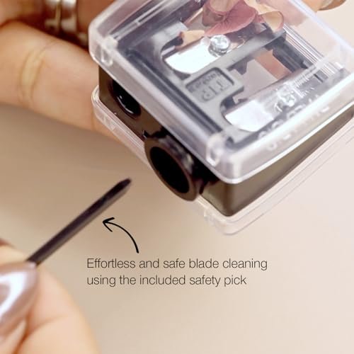 Palladio Double Barrel 3 in 1 Cosmetic Pencil Sharpener with Cover, Stainless Steel Blade, Size Adjuster - Essential for Lip Liner, Eyeliner, Brow Pencils - görsel 9