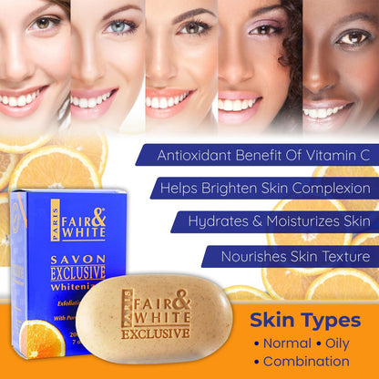 FAIR & WHITE Exclusive Exfoliating Soap - Skin Brightening Bar with Vitamin C and Shea Butter, 7 oz Avelisse
