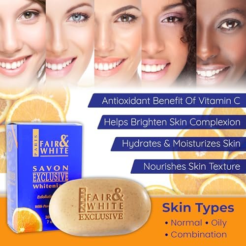 FAIR & WHITE Exclusive Exfoliating Soap - Skin Brightening Bar with Vitamin C and Shea Butter, 7 oz Avelisse