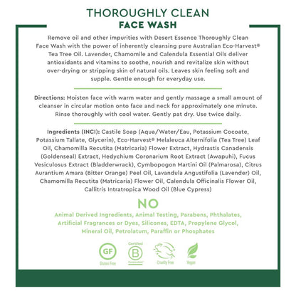 Desert Essence Tea Tree Face Wash 32 fl oz - Gentle Castile Facial Cleanser with Natural Tea Tree Oil for Daily Use, Sensitive & Oily Skin - Vegan & Cruelty-Free